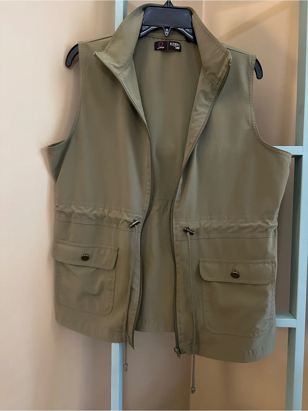 On the Go Riders by Lee Olive Utility Vest w/ Drawstring Waist Women Size Medium